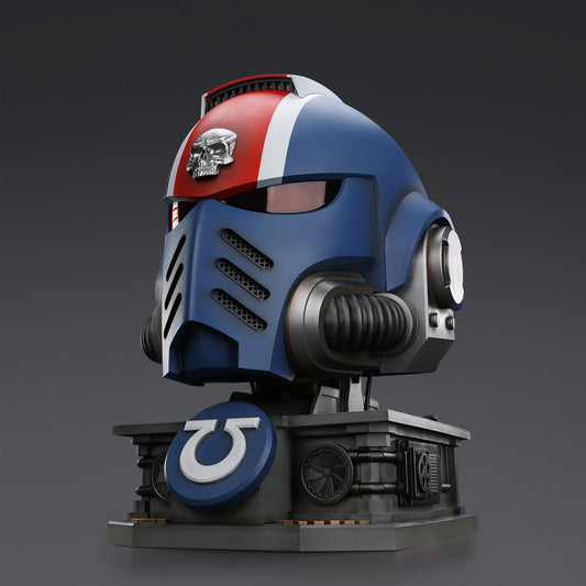 JOYTOY Warhammer Ultramarines Lieutenant Titus' MkX Helmet. (With Base stand)